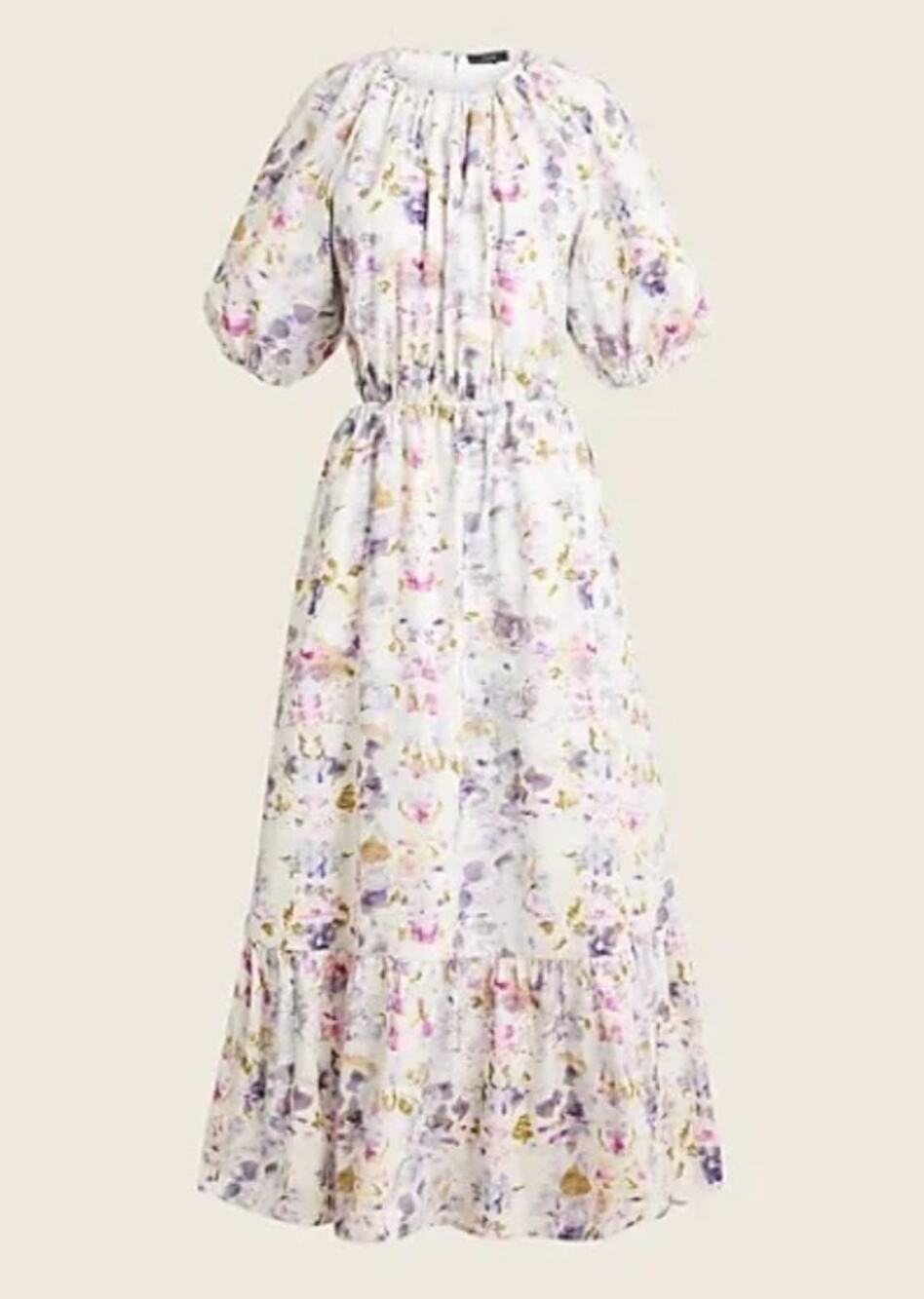 J CREW nwot Flora Obscura open back white purple floral long cotton maxi dress